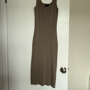 Tan Ribbed Sleeveless Midi Dress